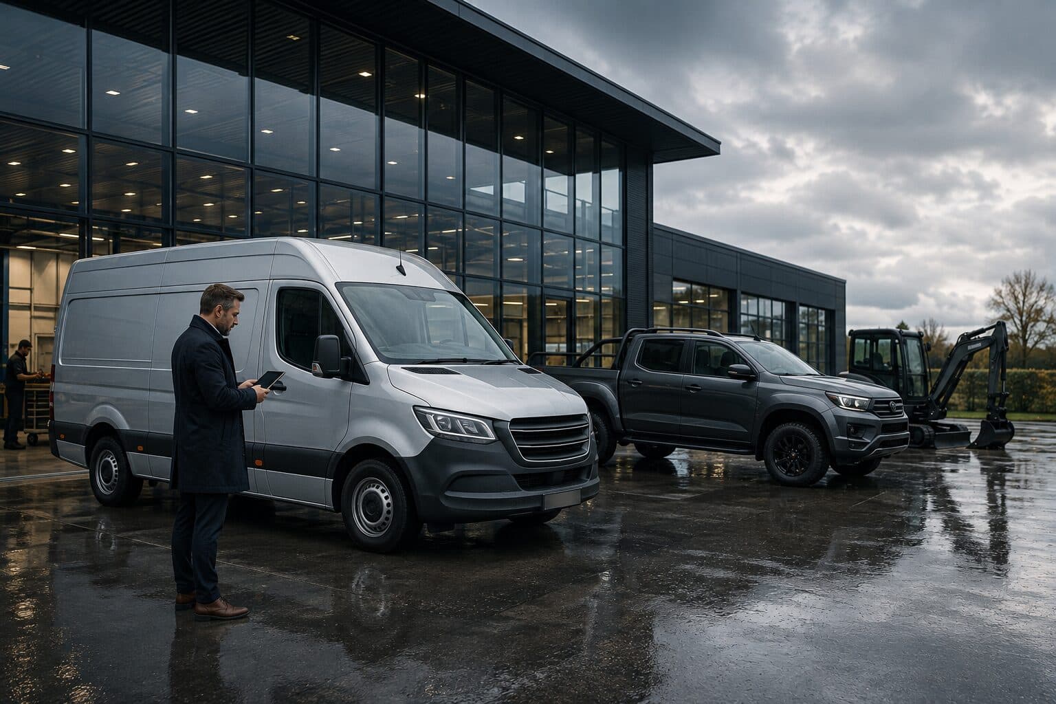 Commercial vehicles in a business yard